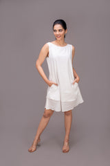 424-122 White Lotus "Villa" Double Layered White Short Dress