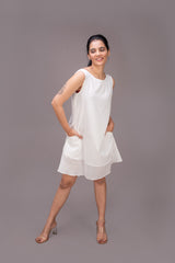 424-122 White Lotus "Villa" Double Layered White Short Dress