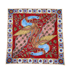 Golden Peacock Radiance - Limited Edition Hand Painted Cotton Bandana