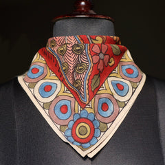 Golden Peacock Radiance - Limited Edition Hand Painted Cotton Bandana