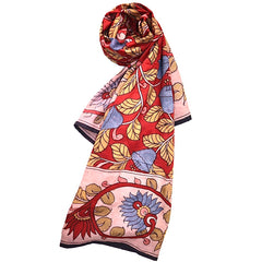 Crimson Blossom Symphony – Limited Edition Hand Painted Cotton Scarf (HS0006)