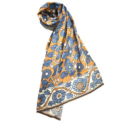 Azure Bloom Harmony – Limited Edition Hand Painted Cotton Scarf(HS0019)