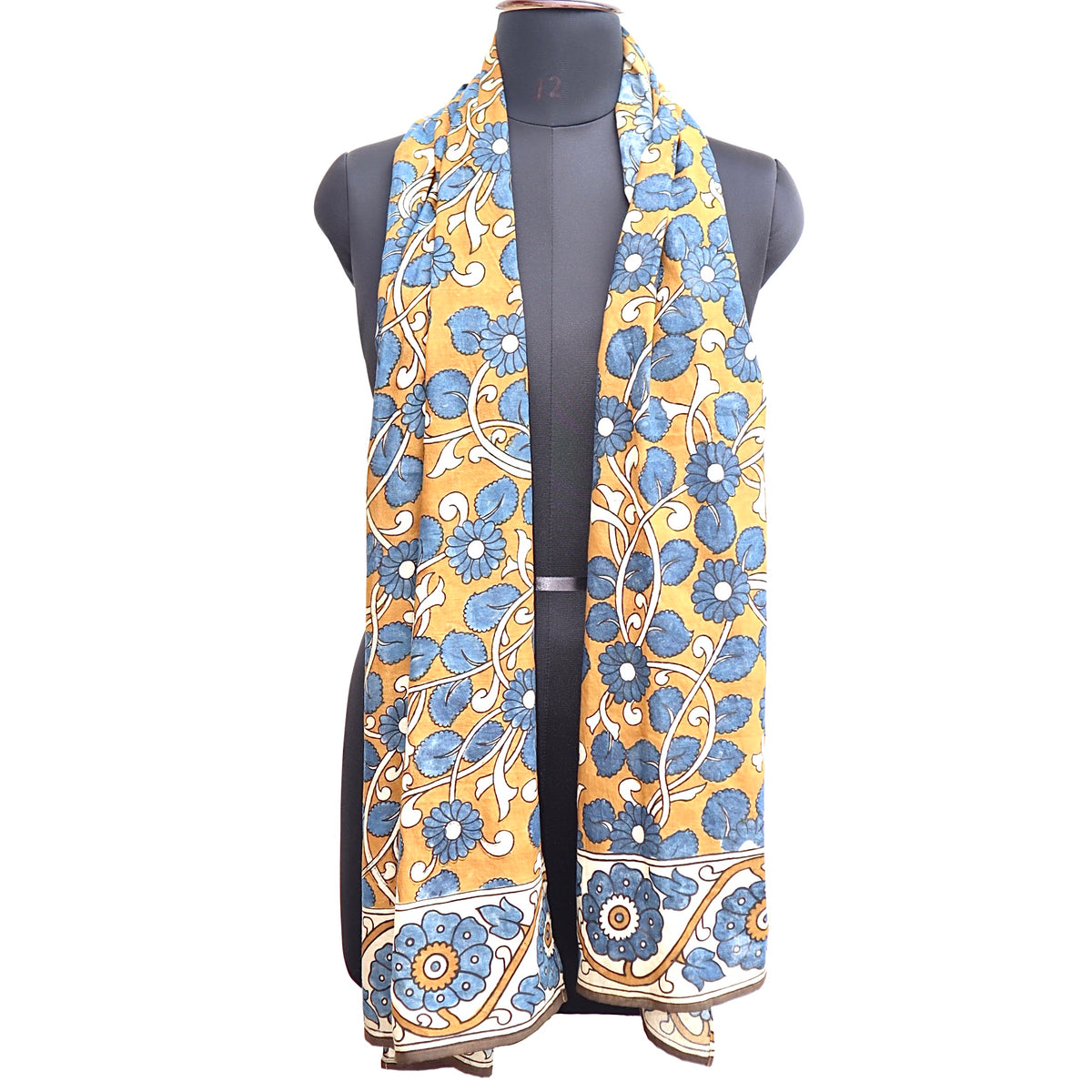 Azure Bloom Harmony – Limited Edition Hand Painted Cotton Scarf(HS0019)