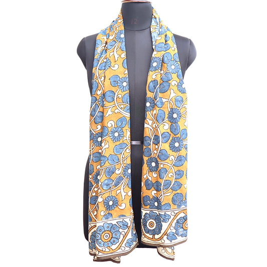 Azure Bloom Harmony – Limited Edition Hand Painted Cotton Scarf(HS0019)