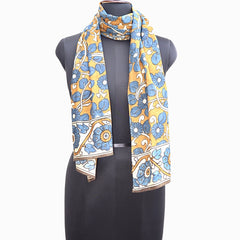 Azure Bloom Harmony – Limited Edition Hand Painted Cotton Scarf(HS0019)