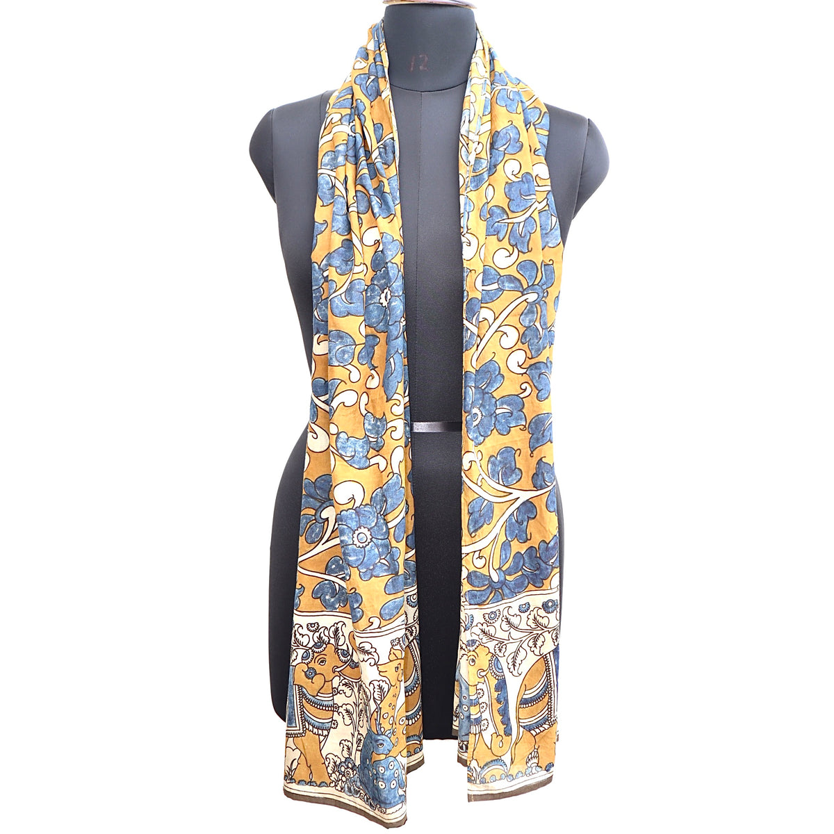 Royal Woodland Reverie – Limited Edition Hand Painted Cotton Scarf(HS0023)